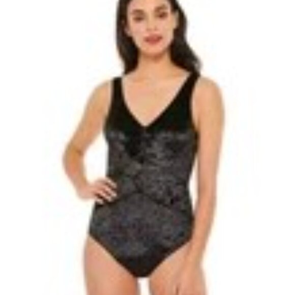 Sea & Her Black Velvet One Piece V Neck Swimsuit Bathing Suit Size - Picture 2 of 11